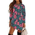 thumbnail image 1 of Pink Floral Pattern Dark Background Loose Dress Evening Dress Summer Dresses for Women Luxury Dress Long Sleeved Dress, 1 of 4