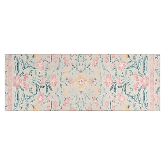 Pink Floral Pattern Kitchen Rug Mat,Kitchen Runner Rugs Non Skid Washable,Decorative Kitchen Floor Mats for Kitchen,Sink,Laundry,17"X47"