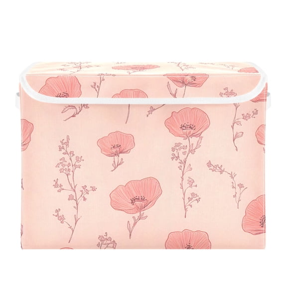 Pink Floral Pattern Large Storage Bins with Linen Collapsible Lid Storage Box 16.7 x 12.6 x 11.8in