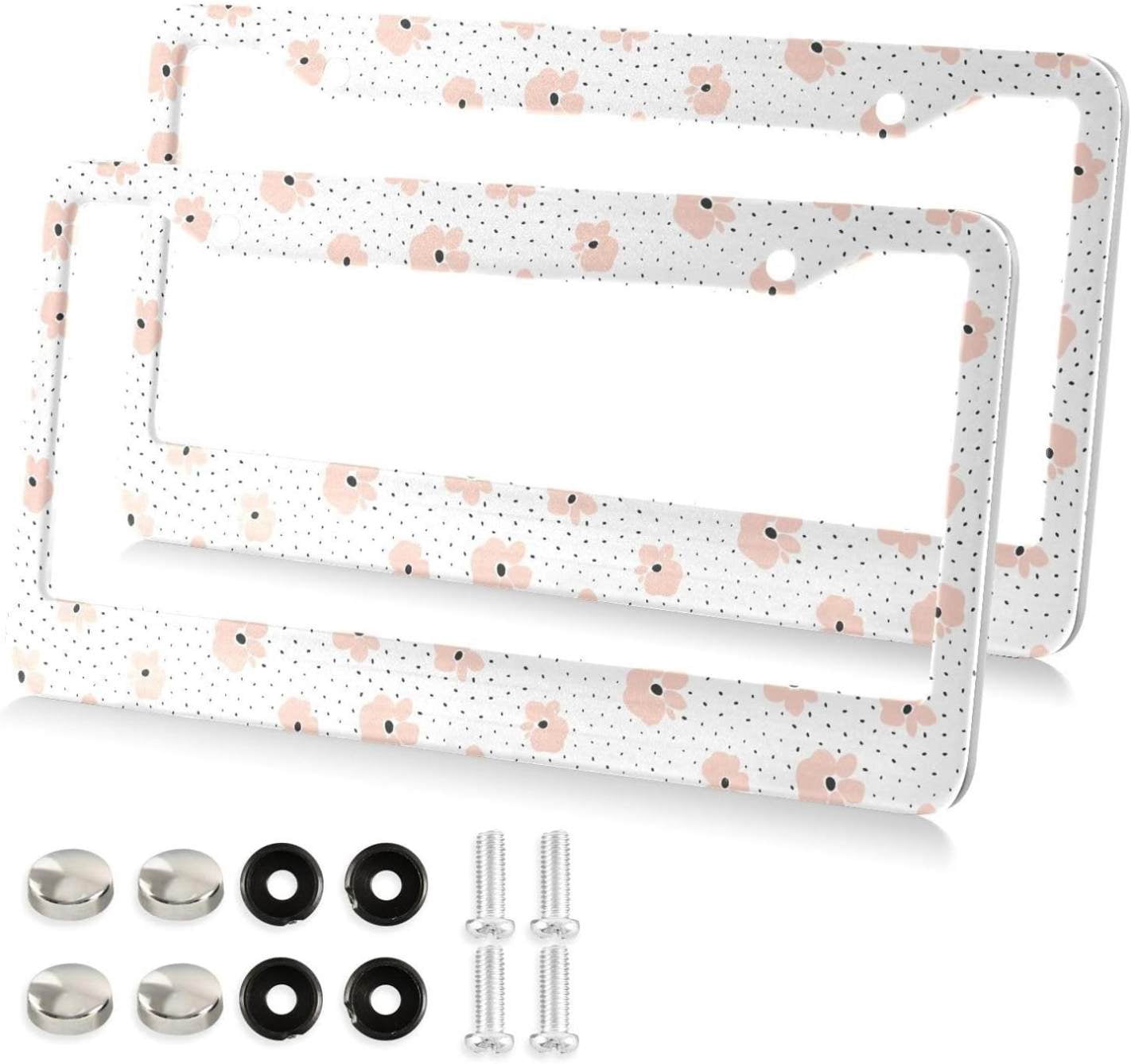 Pink Floral Pattern License Plate Frame, Decorative Aluminum Car Tag ...