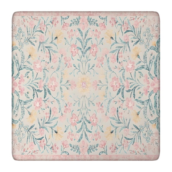 Pink Floral Pattern Square Fitted Tablecloth with Elastic Edge,Square Table Cover,Washable Elastic Table Cover for Home Kitchen Party Decor 36"x36"