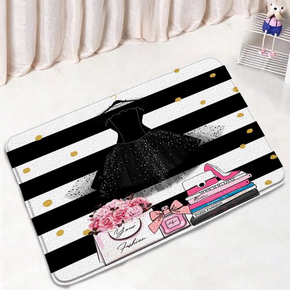 Pink Floral Perfumed Bath Mat Set Hello Gorgeous Black White Stripe Fashion Home Carpet Bathroom Decor Floor Rugs Toilet Cover