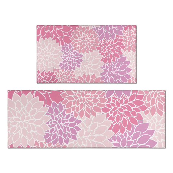 Pink Floral and Petal Pattern Kitchen Rugs Sets Of 2,Anti Fatigue Kitchen Mat Rugs Non Slip Washable,Decorative Kitchen Floor Mats for Kitchen,Sink,Laundry,17"x30"+17"x47"