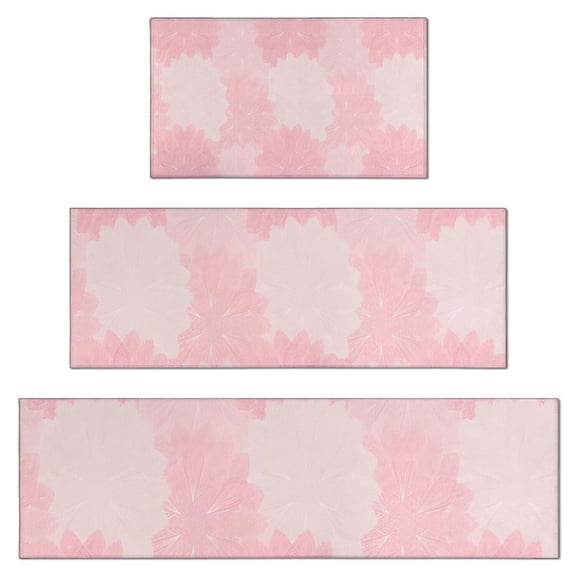 Pink Floral and Petal Pattern Kitchen Rugs Sets Of 3,Kitchen Runner Rugs Non Skid Washable,Decorative Kitchen Floor Mats for Kitchen,Sink,Laundry,17"x30"+ 17"x47" + 17"x59"