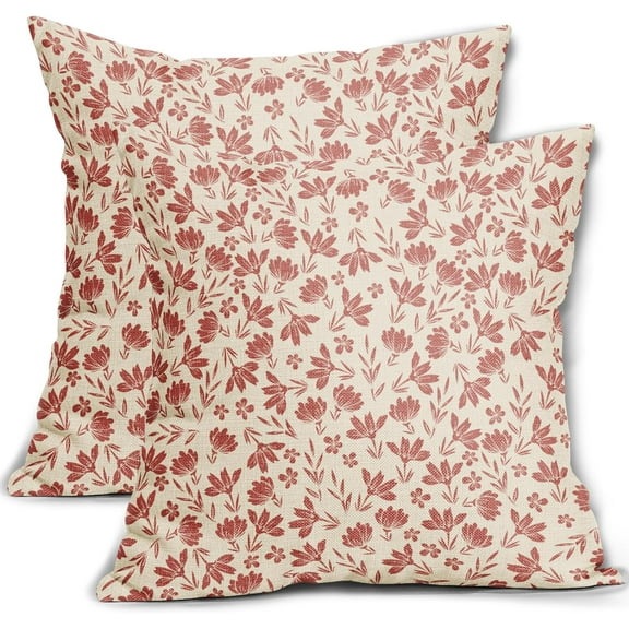 Pink Floral Pillow Covers 16x16 Set of 2 Vintage Rustic Old Style Cute Small Flower Pink Cream Print Decorative Outdoor Pillowcases Farmhouse Throw Cushion Case Decor for Couch Sofa Bed