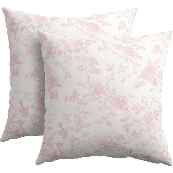 Pink Floral Pillow Covers 18x18 Inch Set of 2 Light Pink and Cream Chinoiserie Flower Outdoor Decorative Throw Pillows Vintage Rustic Toile Pillowcases Cushion Covers for Couch Home Decor