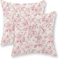 Pink Floral Pillow Covers 20x20 Set of 2 Pink and Cream Chinoiserie Floral Decorative Throw Pillows Vintage Rustic Toile Flower Pillow Cases Outdoor Decor Linen Cushion Covers for Couch Sofa