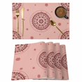 thumbnail image 1 of Pink Floral Placemats Set of 4, Circular Flowers Ethnic Abstract Aesthetic Placemats for Dining Table, Place Mats for Kitchen Tabletop, Waterproof Wipeable Dining Table Mats Set, 1 of 9