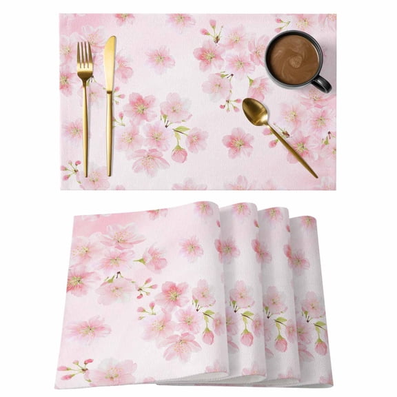 Pink Floral Placemats Set of 4 Modern Farmhouse Aesthetic Shabby Chic Flower Place Mats Indoor Wipeable Table Mats Washable Dining Table Placemats for Kitchen Holiday Party Home Decor 13x19 Inch