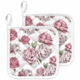 thumbnail image 1 of Pink Floral Pot Holders for Kitchen Heatproof Potholder, 2 Pack Spring Summer Modern Flower Leaf Hot Pads Multipurpose Oven Pads Cloth Potholders Trivet for Cooking and Baking, 1 of 8