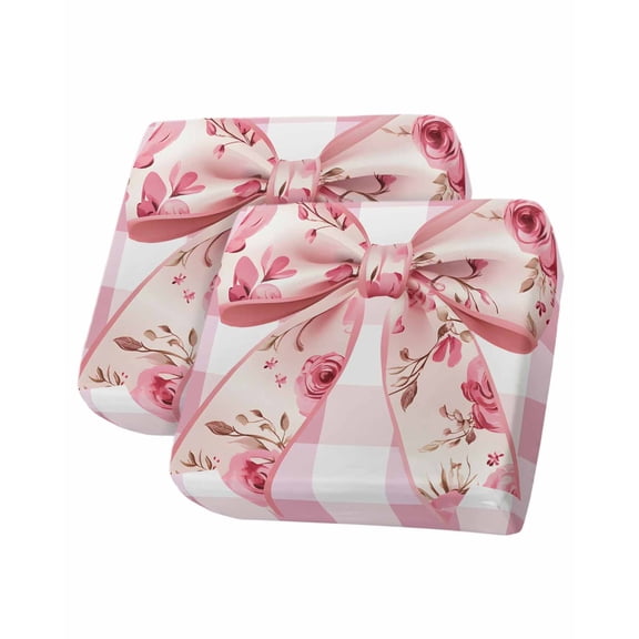 Pink Floral Print Sofa Couch Cushion Covers Washable, Removable Stretchable Sectional Couch Covers, Checkered Bow Rose Flower Gingham Slipcovers for L & T Shape Sofa Furniture Protector S Size 2 pcs