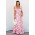 thumbnail image 1 of Pink Floral Print Square Neck Ruffled Strap Maxi Dress, 1 of 3