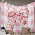 thumbnail image 1 of Pink Floral Print Tapestry for Bedroom Wall Hanging Tapestry, Checkered Bow Rose Flower Gingham Ceiling Backdrop Tapestries Poster Blanket Wall Decor for Teens Room Living Room Dorm 39" x 59", 1 of 8