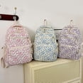 thumbnail image 1 of Pink Floral Quilted Backpack Set, 3 Piece Nylon Travel Bags, Waterproof Lightweight Daypack with Matching Crossbody & Pouch, Large Capacity, 1 of 7