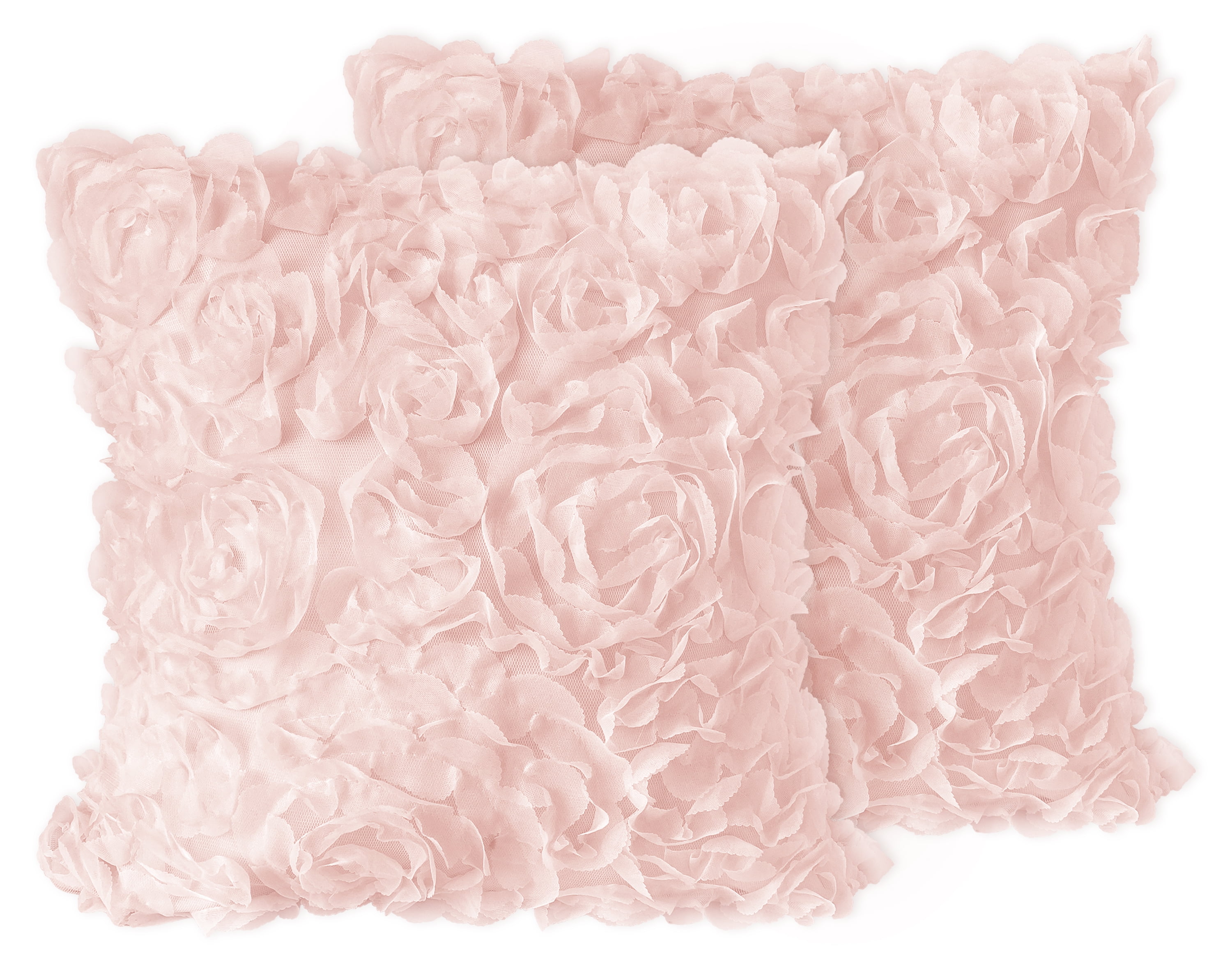 Blush Pink Floral Rose Square Throw Pillow Set
