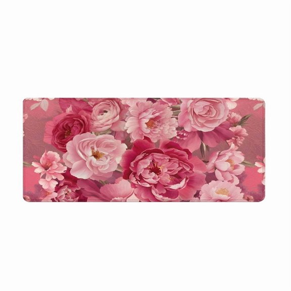 Pink Floral Rose Design Mouse Pad 31.5 x 11.82 Inches Rubber Desk Accessory for Office and Home Use