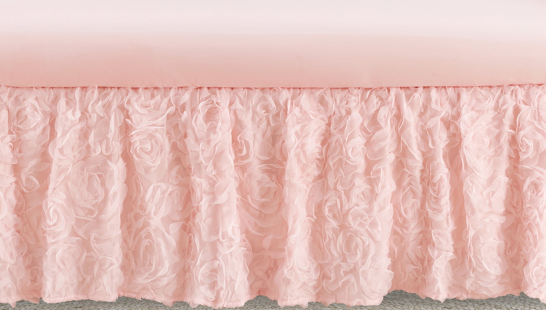 Pink Floral Rose Dust Ruffle Crib Skirt by Sweet Jojo Designs
