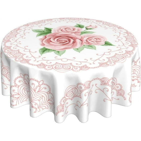 Pink Floral Round Tablecloth 60 Inch Ruitic Flower Table Cloth Waterproof Fabric Farmhouse Modern Tablecloths Decorative for Holiday Home Party Wedding