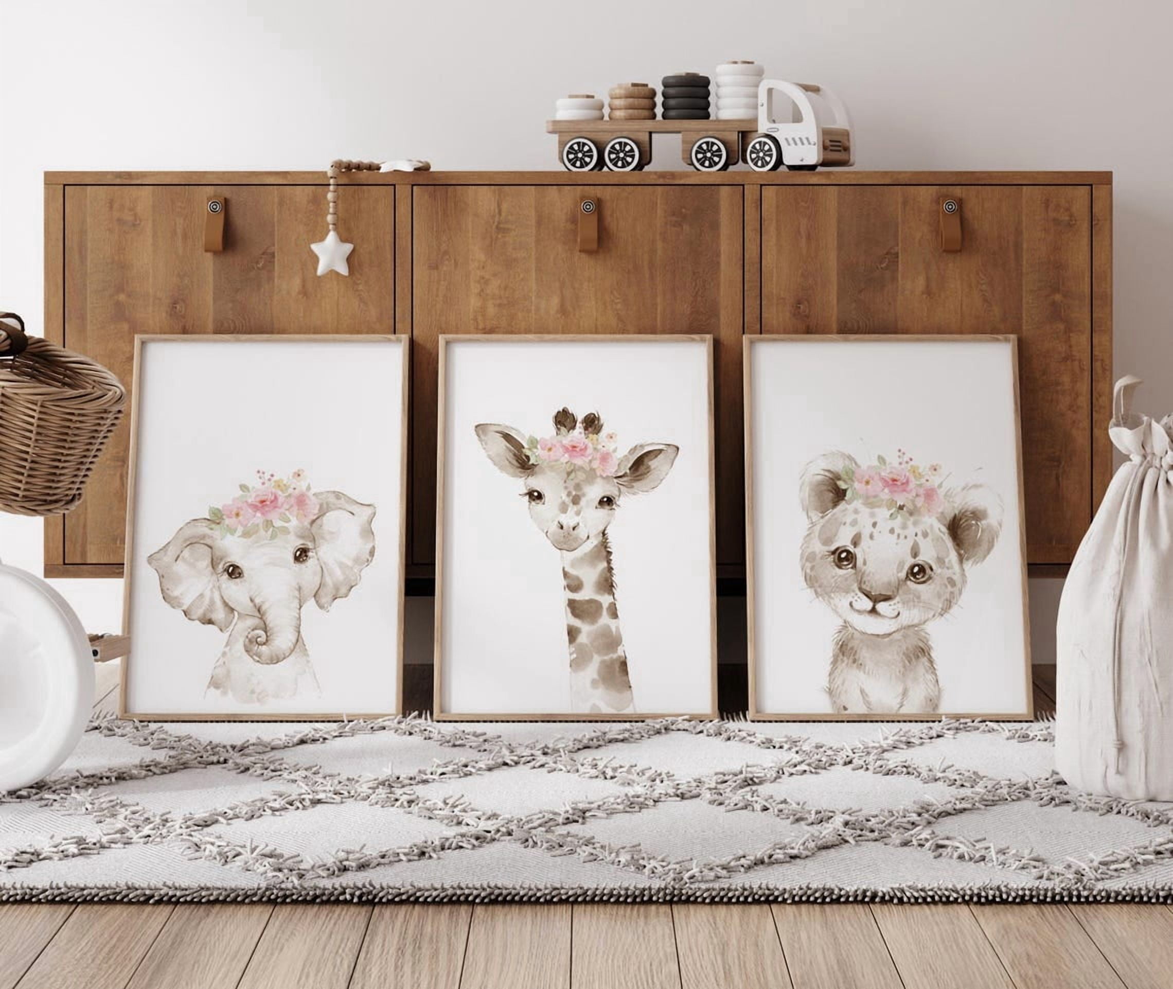 Pink Floral Safari Animal Girl Nursery Wall Art Prints, Nursery And ...
