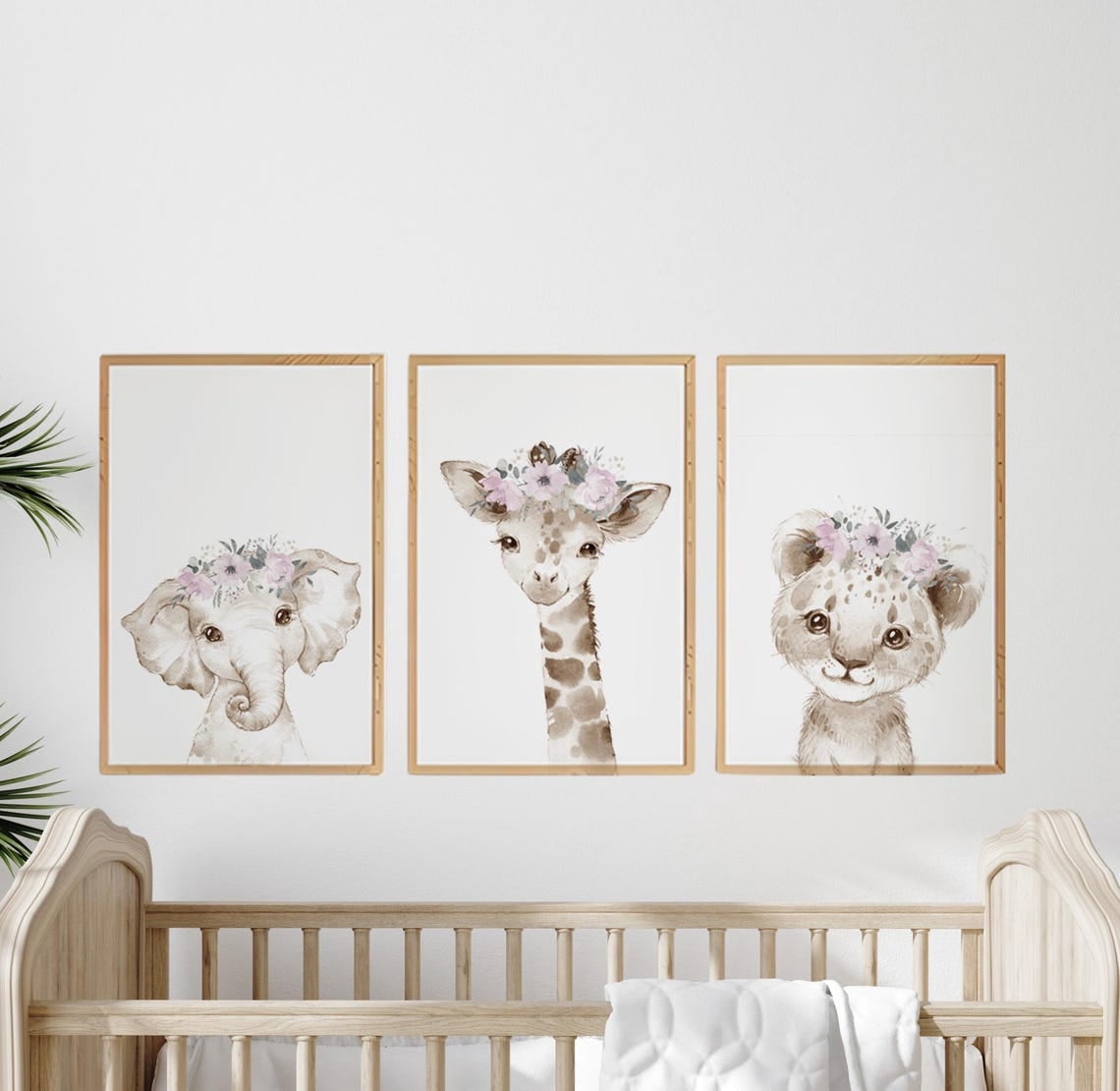 Pink Floral Safari Animal Girl Nursery Wall Art Prints, Nursery And ...
