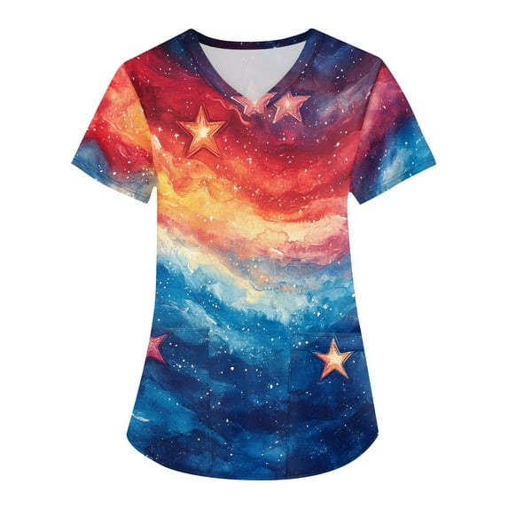 Pink Floral Scrubs For Nurses, Polyester-Spandex Workwear Loose Fit Scrub Shirts Nurses Colourful Print Tops Printed Women Vintage Dress Dresses Summer 2025 Womens Casual Blue