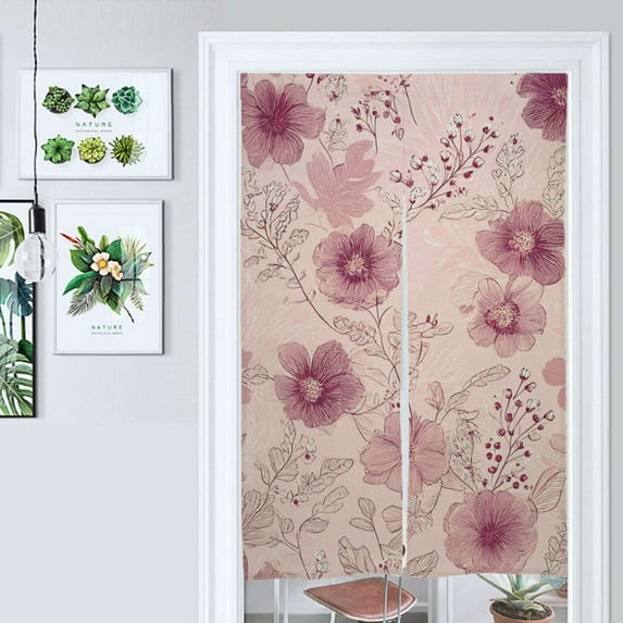 Pink Floral Seamless Pattern Design Door Curtain Nordic Living Room DoorCurtain Porch Partition Curtain Kitchen Rative Half Curtain