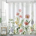 thumbnail image 1 of Pink Floral Shower Curtain 72 x 72 Inch Flower Leaves Plant Decorative Bath Curtain Polyester Fabric Waterproof Bathroom Curtain with 12 Hooks, 1 of 6