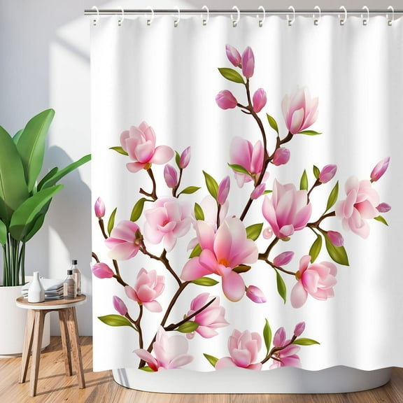 Pink Floral Shower Curtain for Bathroom Flower Shower Curtain Pink Shower Curtain Flowered Pink and White Bright Pretty Floral Bathroom Decor, 72" W X 72" H