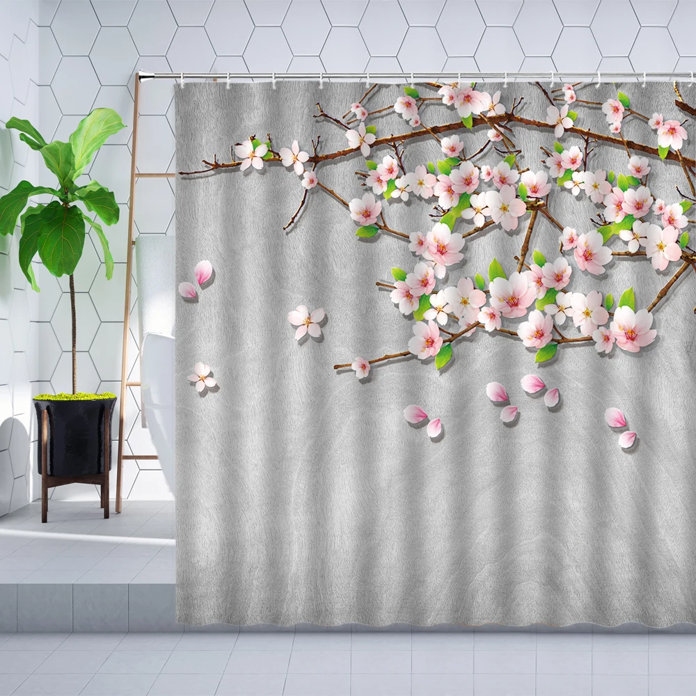 Cherry Floral Pattern Print Bathroom Shower Curtain