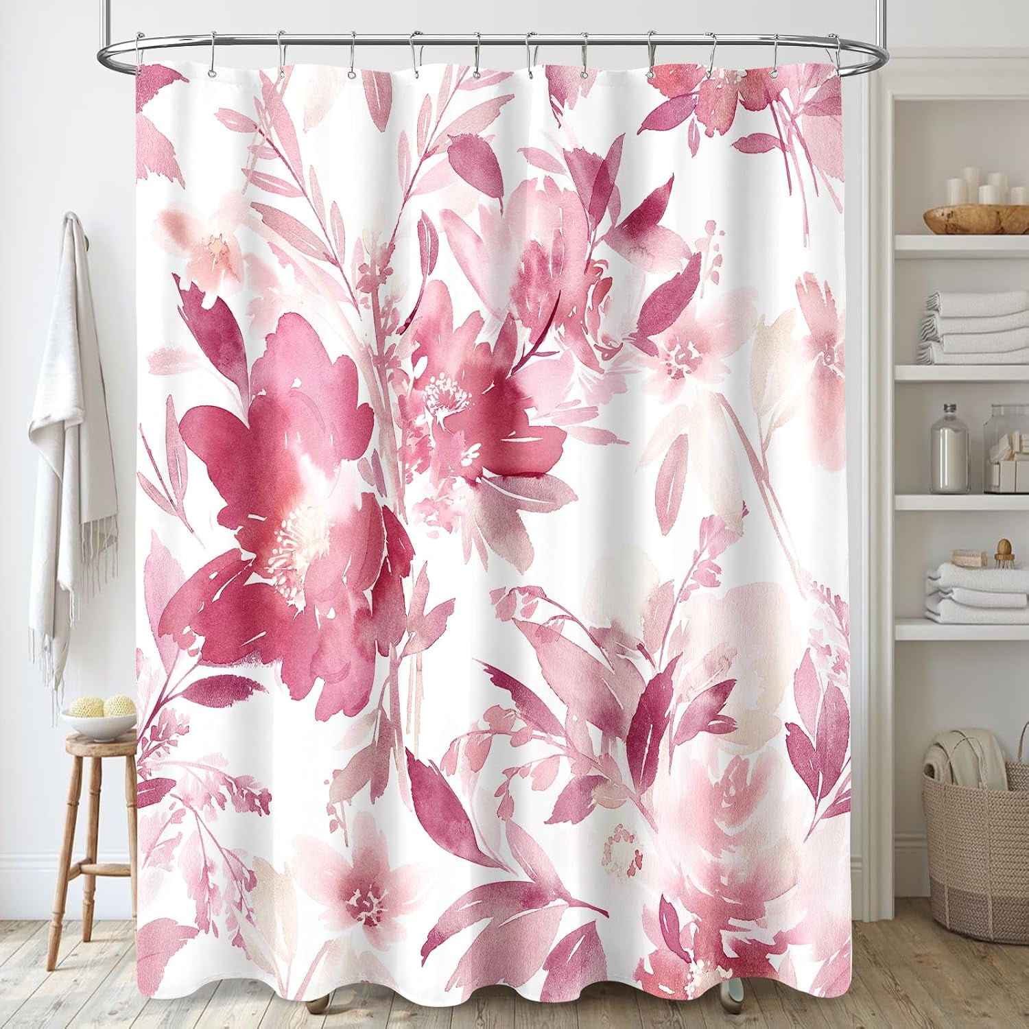 Pink Floral Shower Curtain