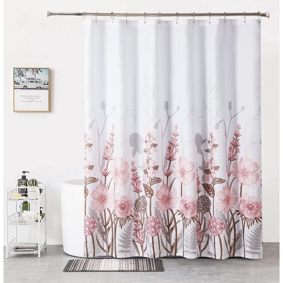 Pink Floral Shower Curtain for Bathroom,Romantic Colorful Flowers Plants Decorative Waterproof Curtains with Hooks,(72" Wx72 H)