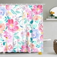 thumbnail image 1 of Pink Floral Shower Curtains for Bathroom Flower Shower Curtain Watercolor Girls Shower Curtain Set with Hooks Pretty Colorful Flowered Bathroom Decor, 72" W x 72" H, 1 of 6