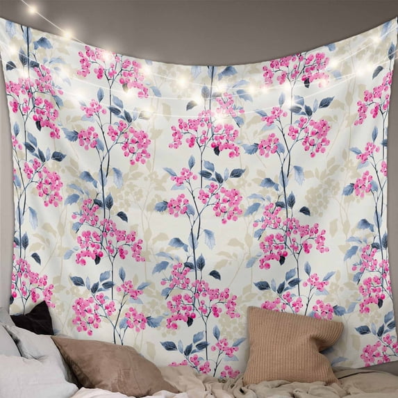 Pink Floral Small Tapestry for Bedroom Wall Hanging Tapestry, Spring Rustic Botanical Flowers Herbs Ceiling Backdrop Tapestries Poster Blanket Wall Decor for Teens Room Living Room Dorm 23" x 28"