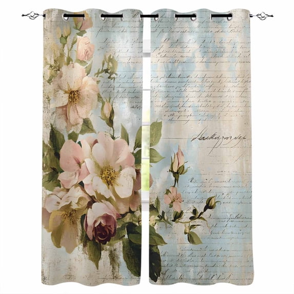 Pink Floral Spring Blackout Curtains for Bedroom Living Room Darkening Curtains 63 Inches Long Vintage Watercolor Botanical Window Curtain 2 Panels Set Window Treatment Grommet Drapes 42"x63"