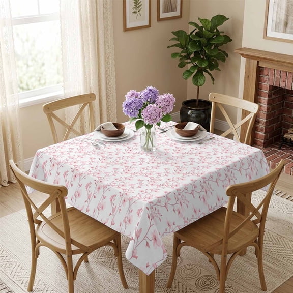 Pink Floral Square Tablecloth 54x54 Inch Flower Tree Branch Waterproof Polyester Tablecloth for Dining Table, Washable Table Cover for Kitchen Dining Room Wedding Decoration,Stain Resistant