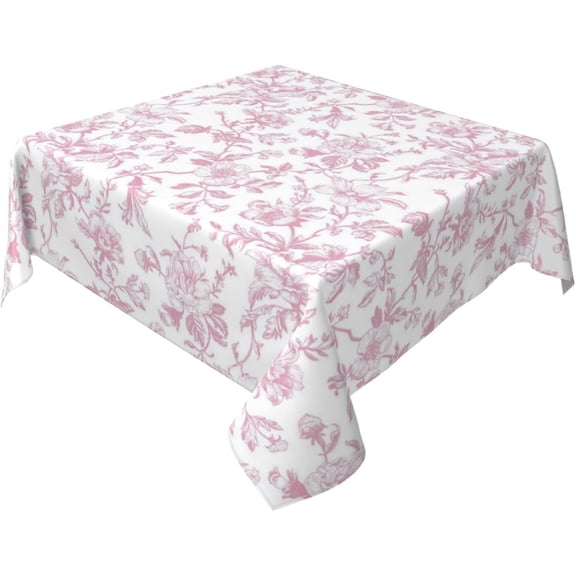 Pink Floral Square Tablecloth 60x60 Inch Chinoiserie Flower Toile Pink Table Cloth Vintage Polyester Farmhouse Square Floral Table Cover for Party Dining Picnic Kitchen Decor Indoor Outdoor