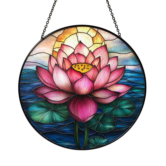 Pink Floral Sunburst Stained Glass Style Suncatcher – Window Decor