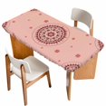 thumbnail image 1 of Pink Floral Table Cloths for 3 Foot Rectangle Tables, Circular Flowers Ethnic Abstract Aesthetic Patio Waterproof Elastic Fitted Tablecloths, Washable Rectangular Table Cover for Camping, 1 of 8