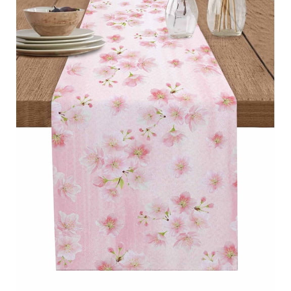 Pink Floral Table Runner 60 Inches, Modern Farmhouse Aesthetic Shabby Chic Flower Bed Runner Dresser Scarves Tabletop for Indoor Outdoor Parties/Ceremony/Banquet, 13" x 60"