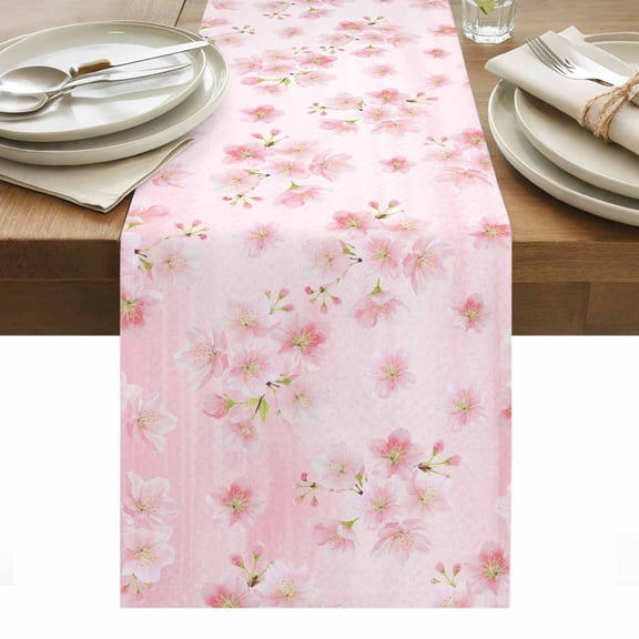 Pink Floral Table Runner - 72 Inch Long, Kitchen Dining Table Runner Dresser Scarves, Modern Farmhouse Aesthetic Shabby Chic Flower Farmhouse Decor for Coffee Tables Wedding Party Banquet