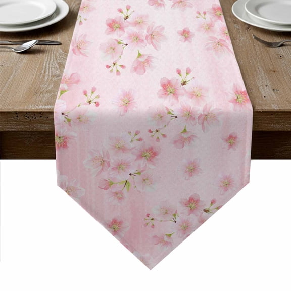 Pink Floral Table Runner Linen Burlap Table Runner 48 Inches Long Modern Farmhouse Aesthetic Shabby Chic Flower Dresser Scarves for Kitchen Island Coffee Dining Room Party Holiday Decoration 13"x48"