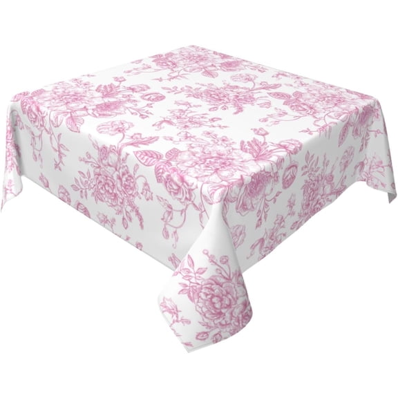 Pink Floral Tablecloth 54x54 Inch Square Vintage Chinoiserie Flower Table Cloth Spring Decorative Polyester Stain Resistance Square Table Cover for Party Picnic Kitchen Decoration Outdoor Indoor