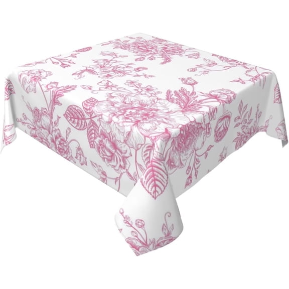 Pink Floral Tablecloth 60 x 60 Inch Square Chinoiserie Flowers Decorative Table Cloth Rustic Fabric Farmhouse Washable Table Cover for Picnic Party Holiday Home Indoor Outdoor