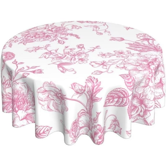 Pink Floral Tablecloth 70 x 70 Inch Round Chinoiserie Flowers Decorative Table Cloth Rustic Fabric Farmhouse Washable Table Cover for Picnic Party Holiday Home Indoor Outdoor