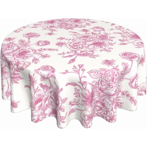 Pink Floral Tablecloth Round 70 Inch Pink Chinoiserie Table Cloth Polyester Fabric Vintage Spring Summer Flowers Farmhouse Table Cover for Kitchen Party Picnic Outdoor Decor