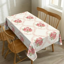 Pink Floral Tablecloth Vintage Flower Table Cloth Aesthetic Floral Rectangle Tablecloth 60×84 Inch Farmhouse Washable Table Cover for Kitchen Dining Room Party Decoration
