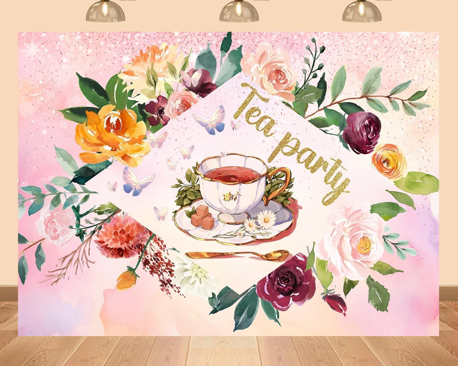 Pink Floral Tea Party Backdrop Let's Par Tea Women's Perfect Afternoon ...