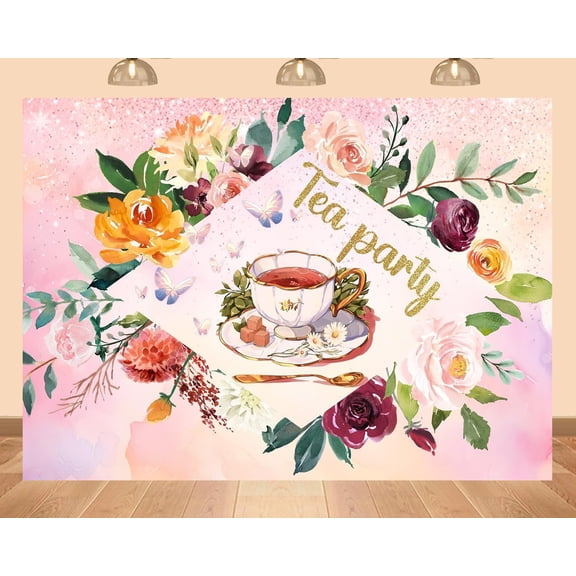 Pink Floral Tea Party Backdrop Let's Par Tea Women's Perfect Afternoon Tea Party Decorations Banner Birthday Party Bridal Shower Photography Background