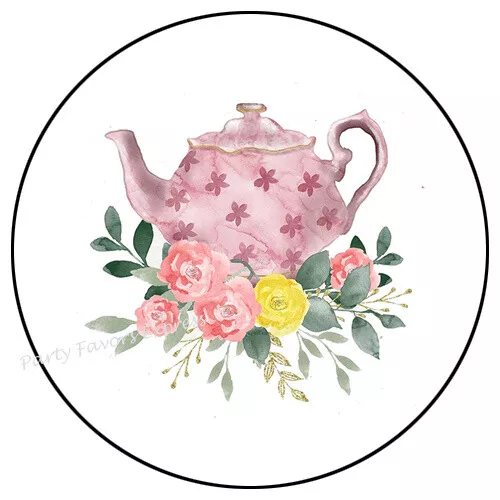 Opt Sticker Pink Floral Tea Pot Sticker Party Favors Sticker Envelope Seals Labels ...