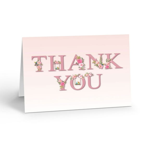 Pink Floral Thank You Note Cards for All Occasions - 10 Note Cards with Envelope